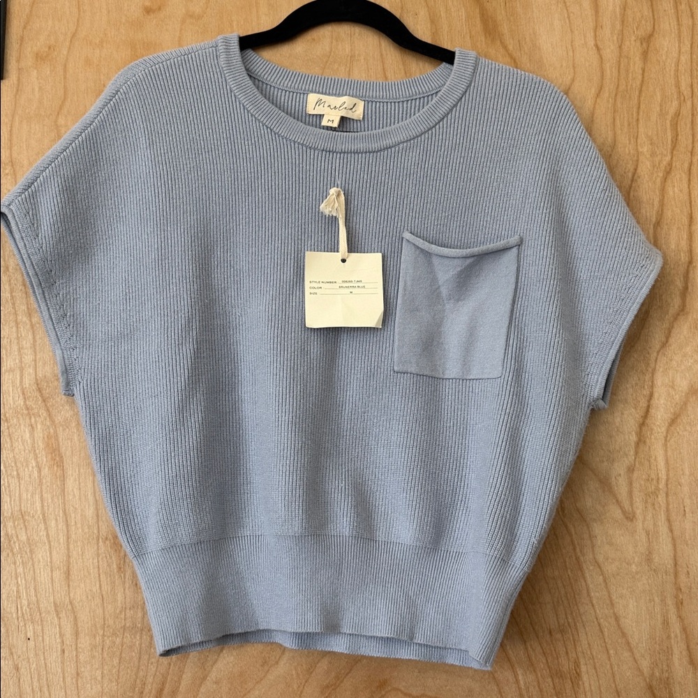 Marled Light Blue Ribbed Knit Top